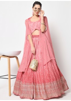 Pink  Chinon Silk Designer  Lehenga 